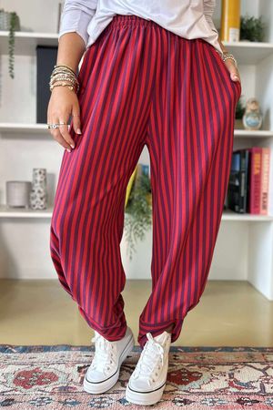 The Sunday Morning Stripe Twist Pant Aubergine Red